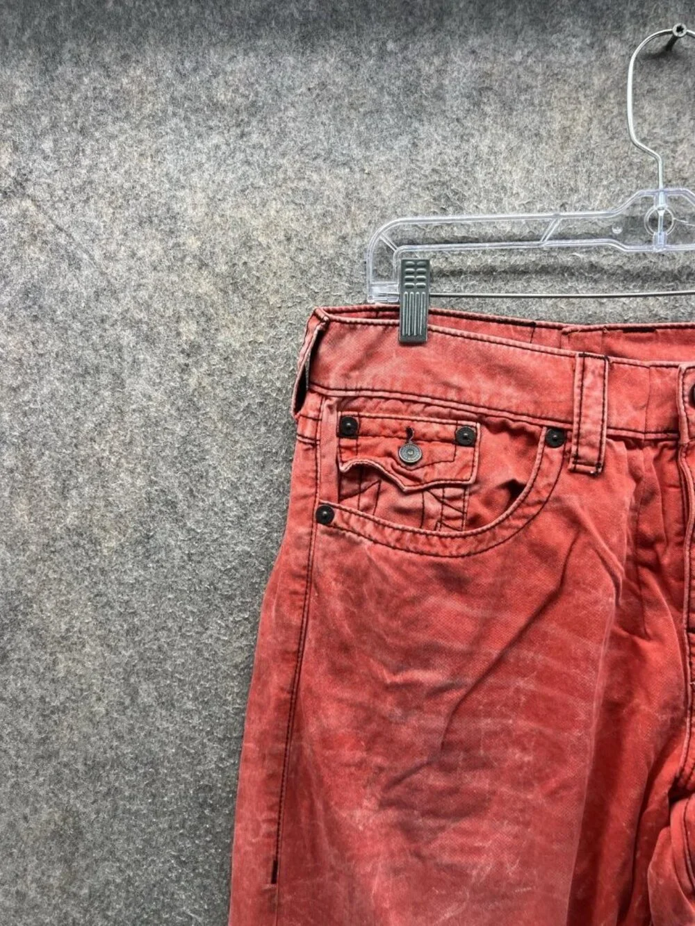 True Religion Jeans Mens 36 Red Regular Fit Straight Denim Distressed Casual